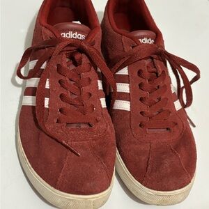 adidas Maroon Suede Low-Top Sneakers with White Stripes